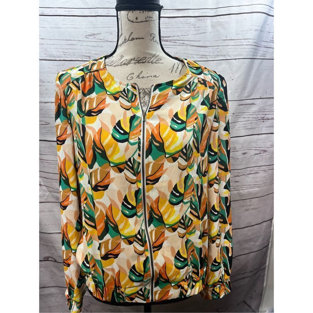 Promod Women's Botanical Leaf Print Jacket Zip Front Long Sleeve Size‎ 38 US 6